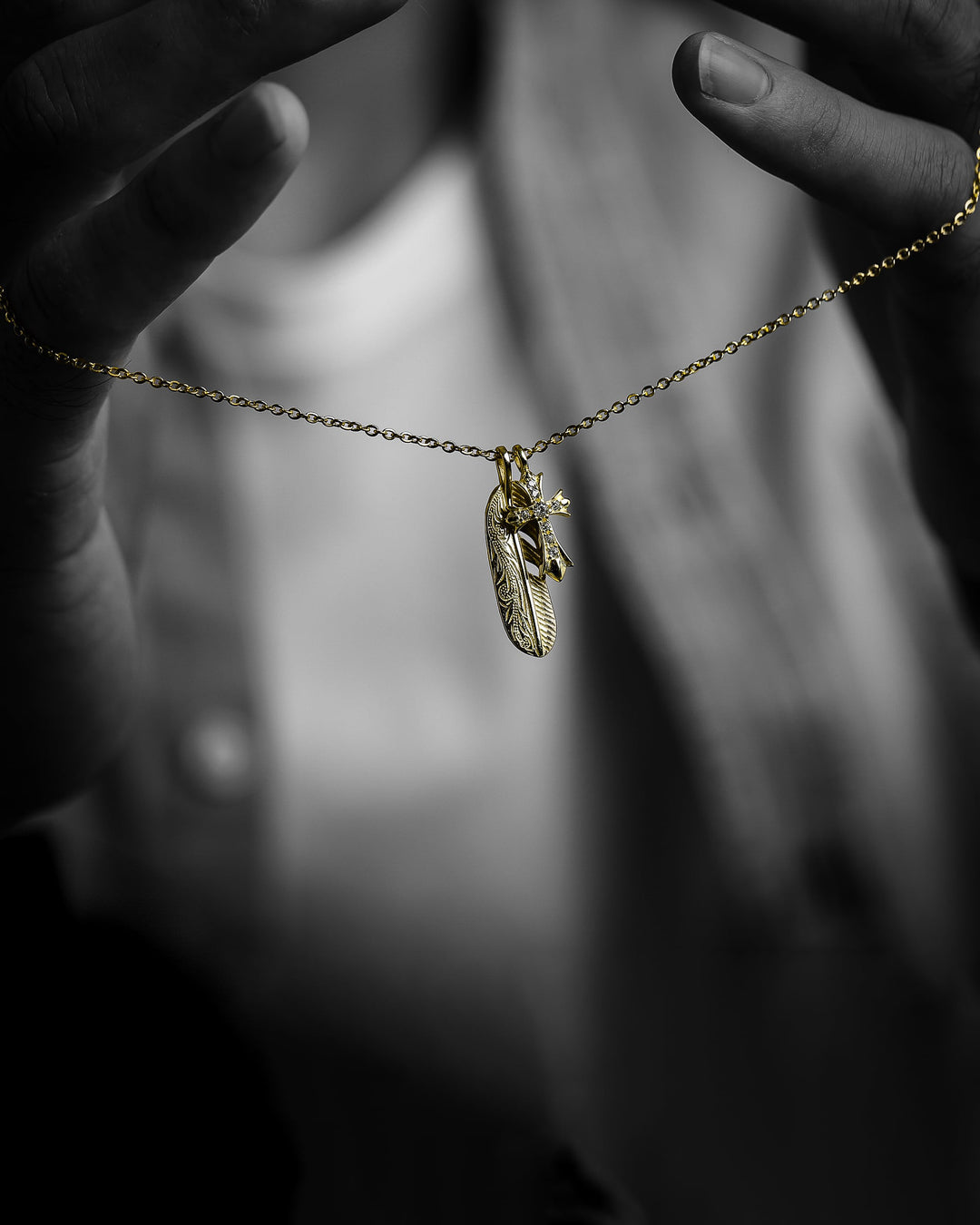s925 fether&cross necklace #N09