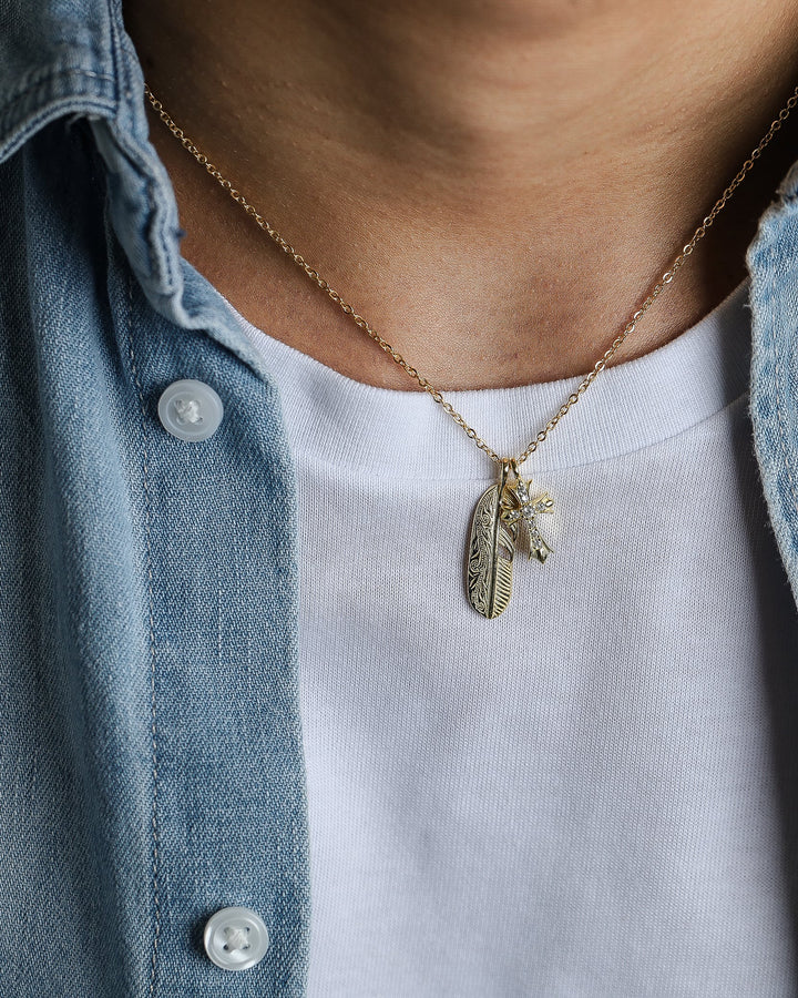 s925 fether&cross necklace #N09