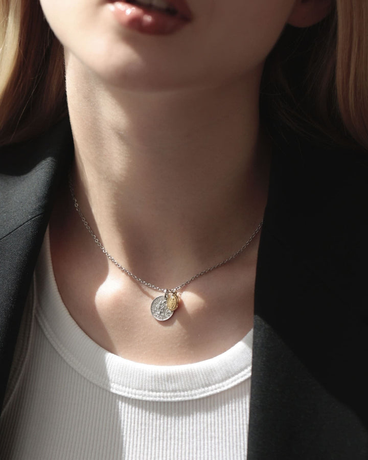 316L double coin necklace #N58
