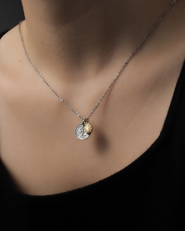 316L double coin necklace #N58