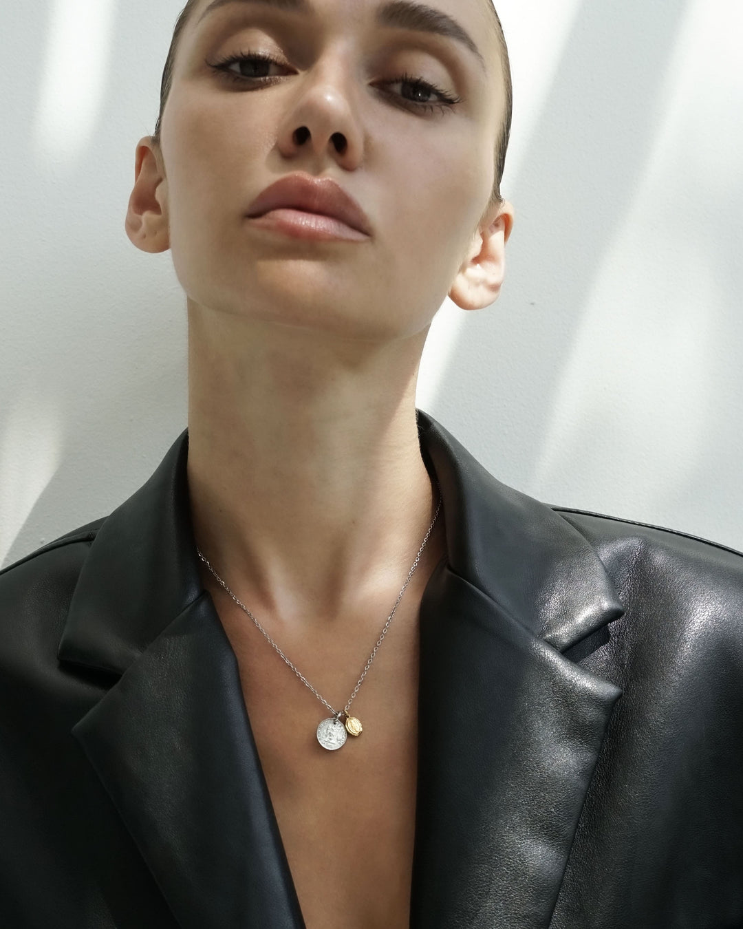 316L double coin necklace #N58