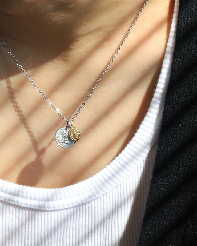 316L double coin necklace #N58