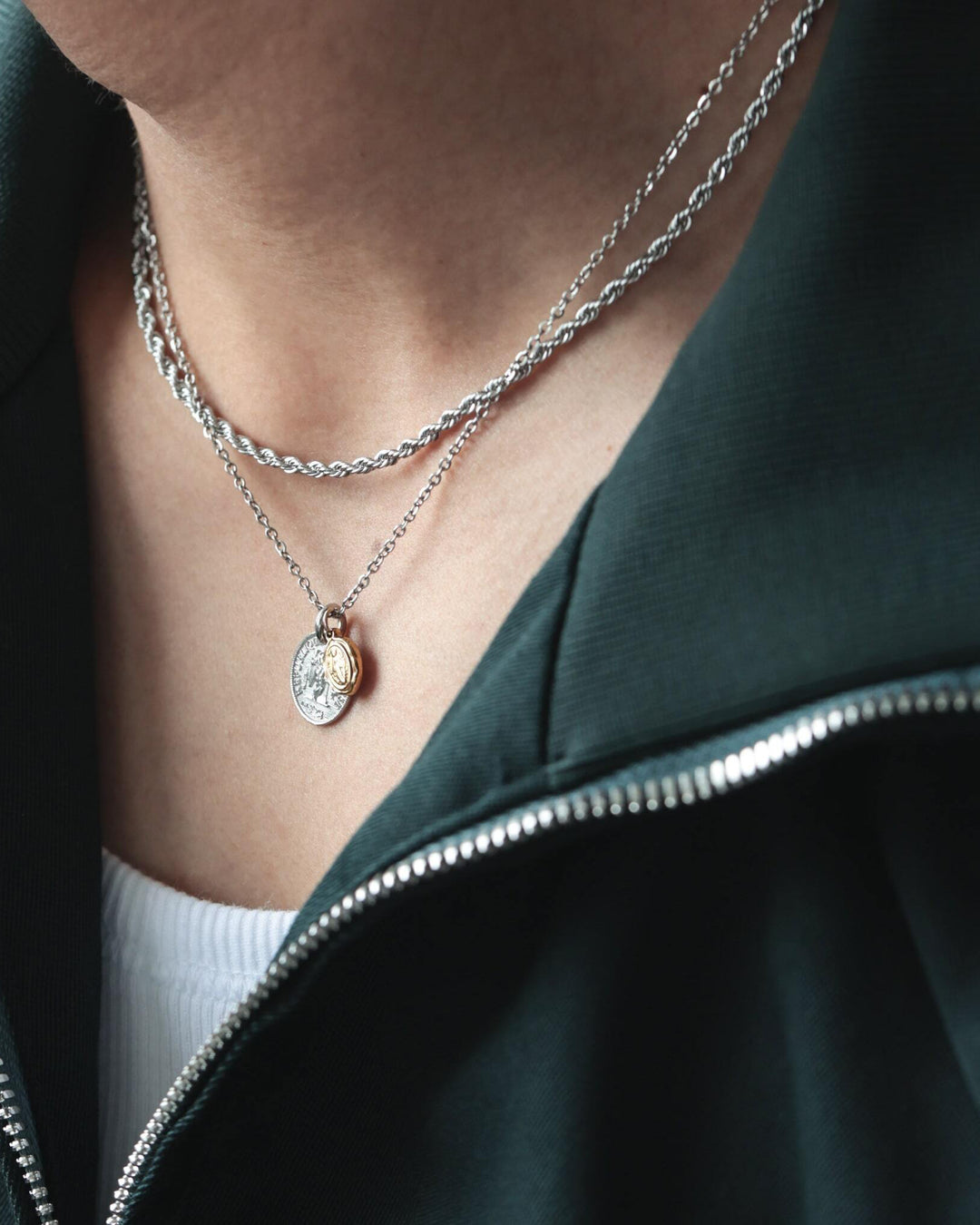 316L double coin necklace #N58