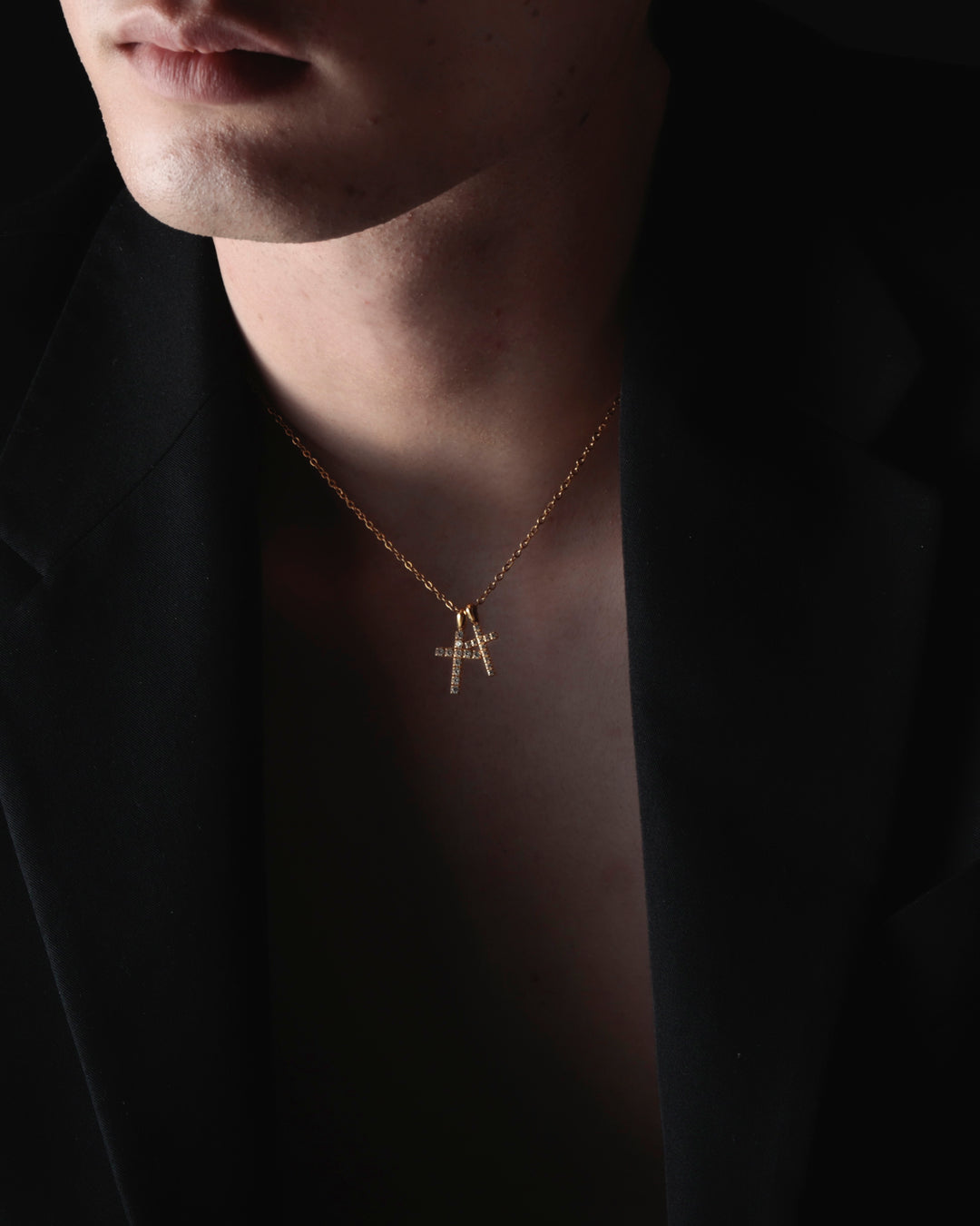 316L double cross necklace #N96
