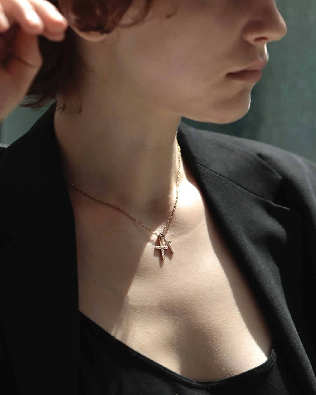 316L double cross necklace #N96