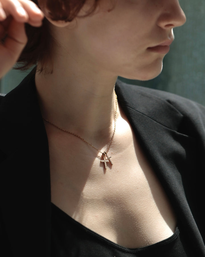 316L double cross necklace #N96