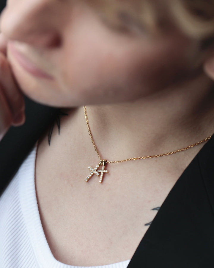 316L double cross necklace #N96