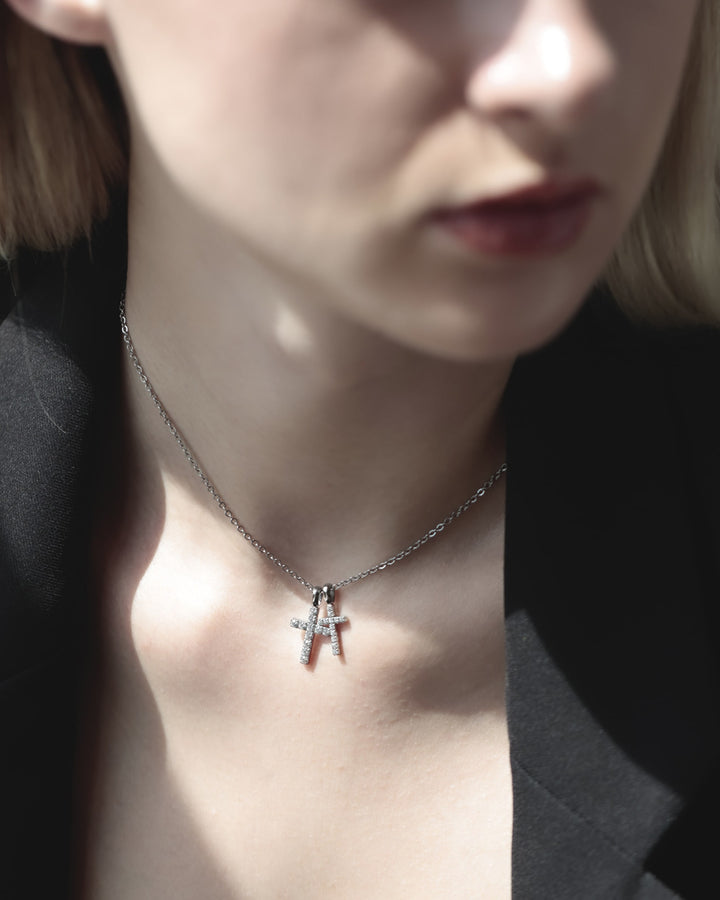 316L double cross necklace #N96