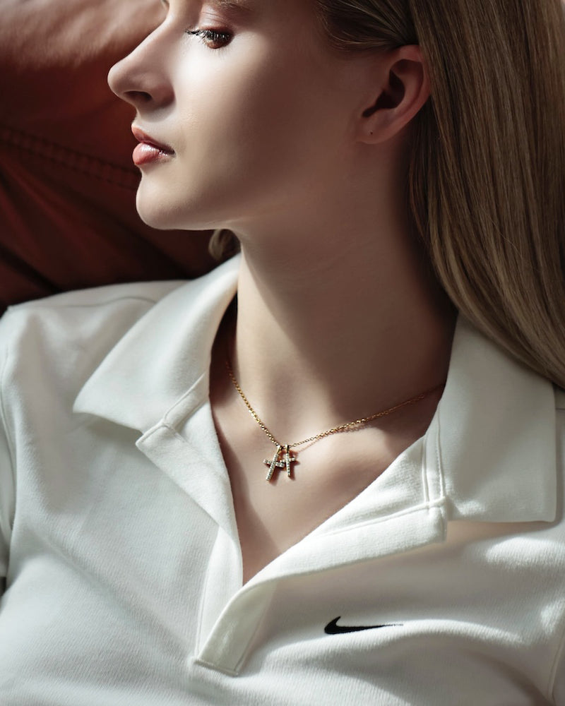 316L double cross necklace #N96