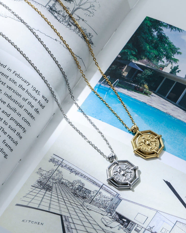 316L octagon coin necklace #N97
