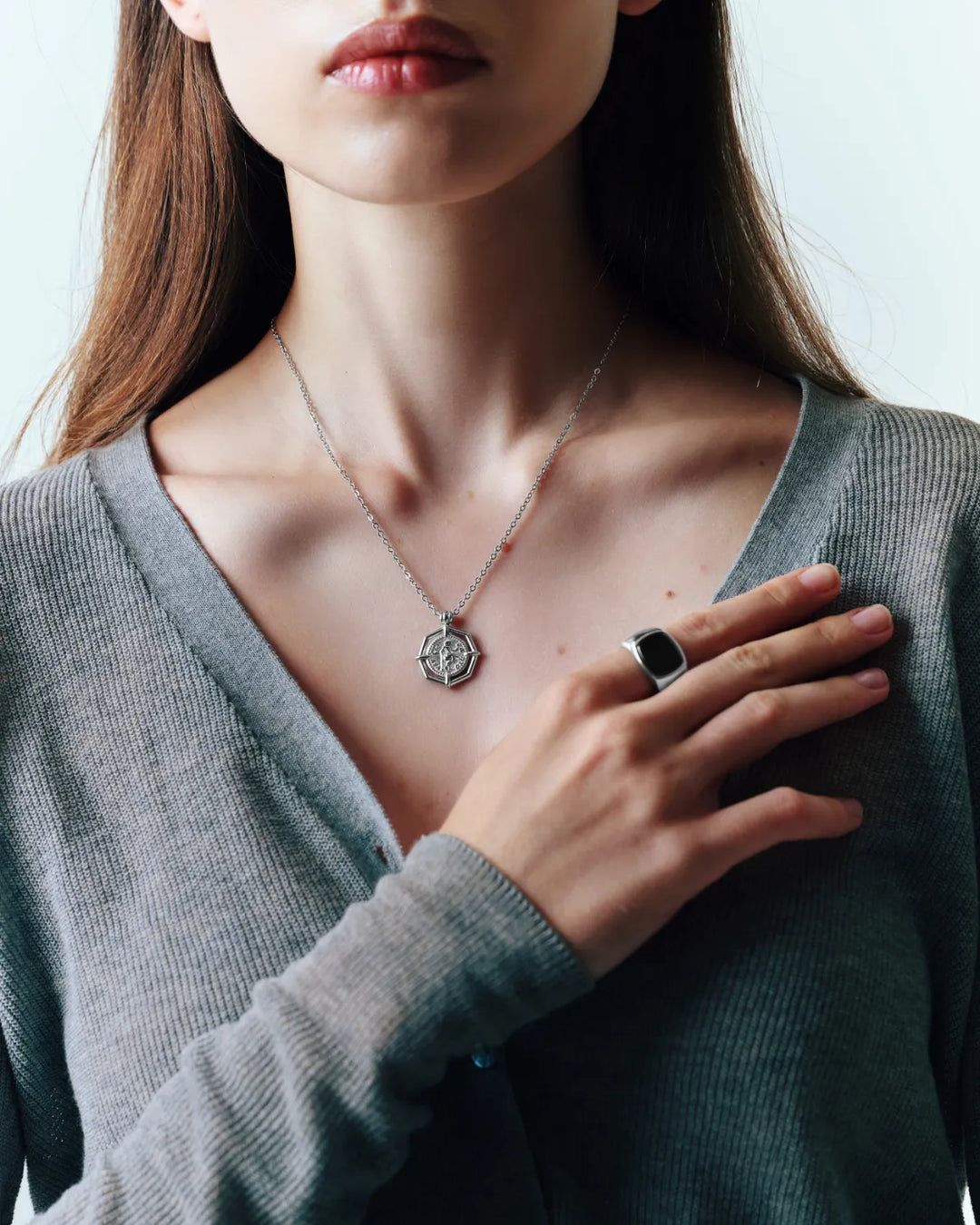 316L octagon coin necklace #N97