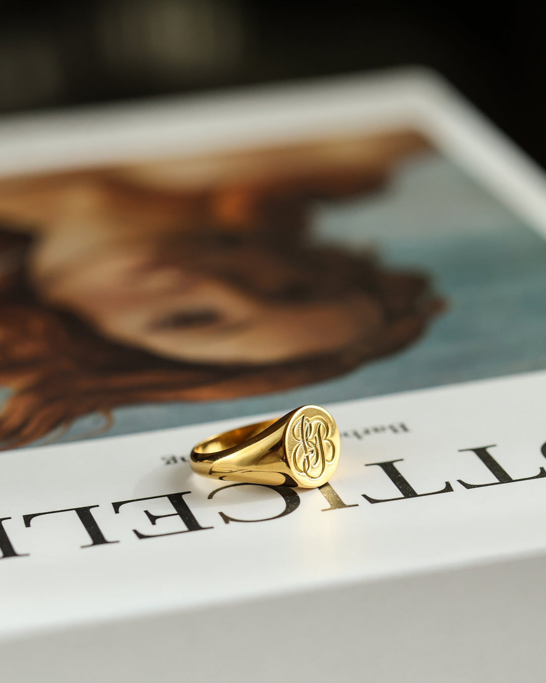 316L script signet  ring #R35