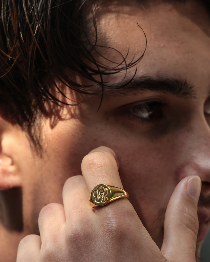 316L script signet  ring #R35