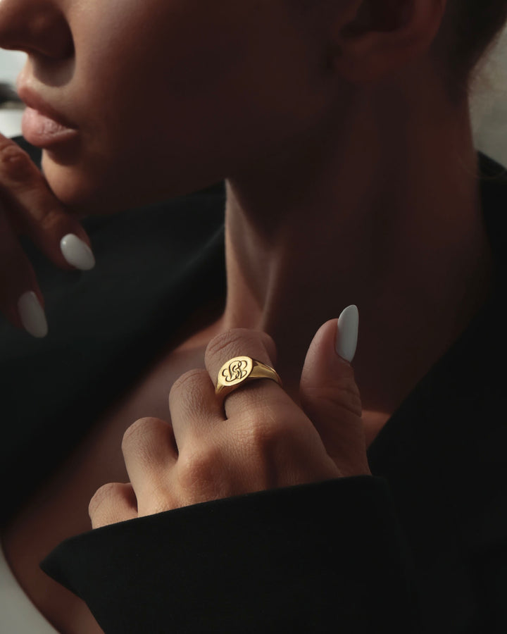 316L script signet  ring #R35
